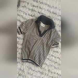 Banana Republic Striped Black and Cream Short Sleeve Sweater